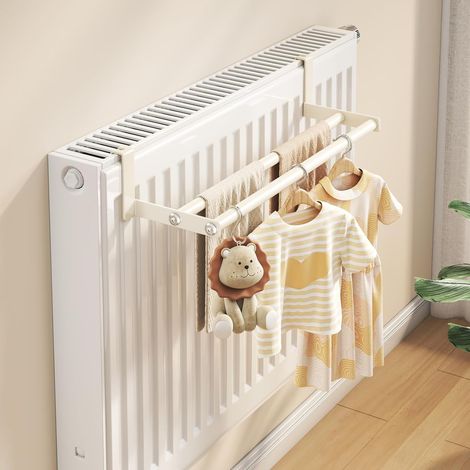 (48CM) Porte Serviette Radiateur sans Percage, Porte-Serviettes Acier Inoxydable, Etendoir Radiateur, Support Serviette Salle de Bain, Blanc (1/4)