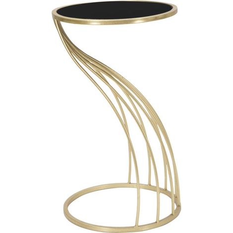 Porta Telefono Flush Ø35x60 cm in Ferro MDF e Specchio Nero e Oro