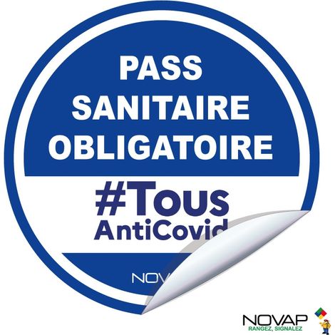 Panneau Pass sanitaire obligatoire - Adhésif Ø180mm - 4234489
