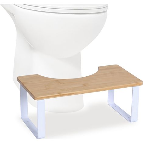 Sgabello WC Relaxdays, supporto per seduta a 35°, per adulti, bambù, HxLxP: 18 x 44,5 x 23 cm, naturale/bianco