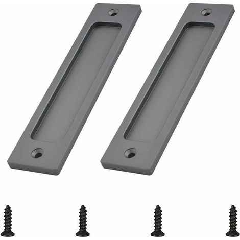 Poignée de porte coulissante rectangulaire, poignée de porte coulissante encastrée en aluminium avec vis de montage, adaptée aux portes coulissantes (gris mat, 2 pièces) (1/4)