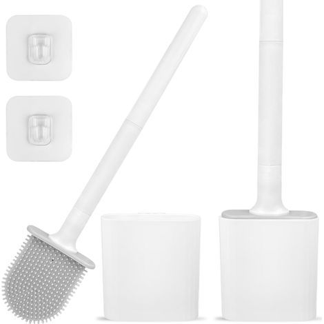 Brosse WC en silicone, support mural pour brosse WC, brosses et supports WC gris- (1/4)