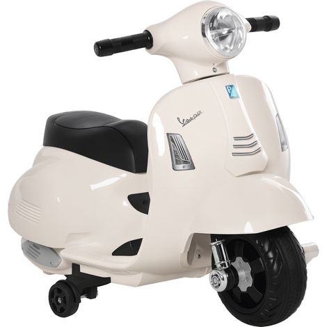 Beyamis Elektrisches Kinderfahrzeug (6V) mit offizieller Vespa-Lizenz, geeignet für Kinder von 18 bis 36 Monaten, mit Scheinwerfern und Hupe, 66,5 x 38 x 52 cm, Weiß