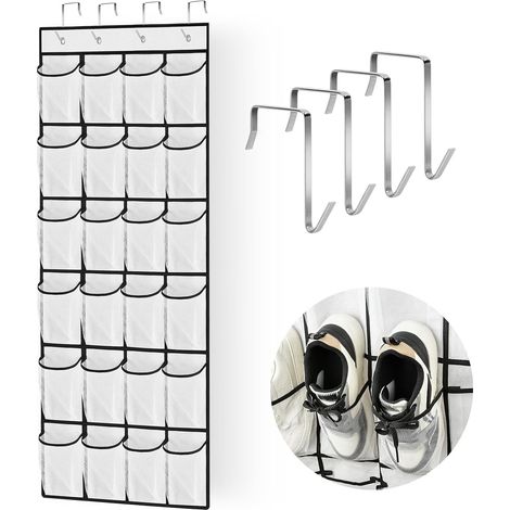Range Chaussures à Suspendre sur La Porte, 24 Grandes Poches en Filet Rangement de Chaussures avec 4 Crochets, Étagère à Chaussures de Porte pour Porte de Garde-Robe, Chambre (1/5)