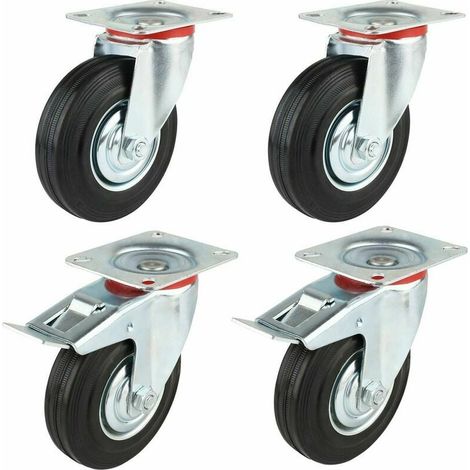 Homfa 4 PCS Roulettes Transports, 2 PCS Roulettes pivotantes,2PCS Roulettes avec Frein en Caoutchouc (125mm) (1/5)