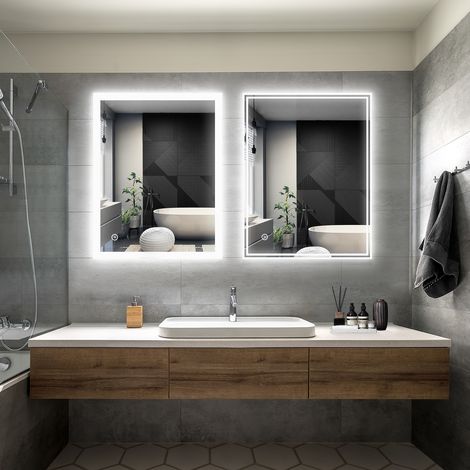 ELEGANT Bathroom LED Mirror Modern Wall Mounted Rectangular Bathroom Mirror 900x700mm + 900x700mm Both with Demister Pad (1/5)