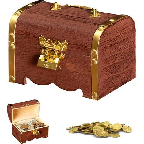 Coffre au Trésor en Bois Vintage, Petit Coffre au Trésor Rétro Tirelire Rangement en Bois Petit Coffre Boîte à Trésor Avec Serrure et Clés pour Stockage, Décoration,Or (1/5)