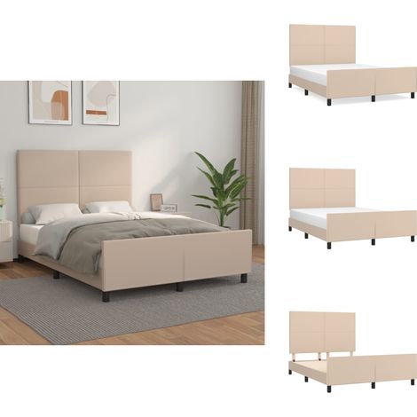 Cadre de lit sans matelas cappuccino 140x190 cm similicuir - Lit Capitonné - Cadre De Lit Double - Lit Avec Tête De Lit - Literie - Meubles De Chambre (1/5)