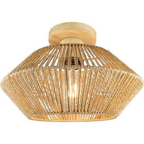 Shmshng – Plafonnier en rotin tressé LED 32x32cm – Abat-jour décoratif pour cuisine, salon, chambre, salle de bains – Compatible E26/E27 (1/5)