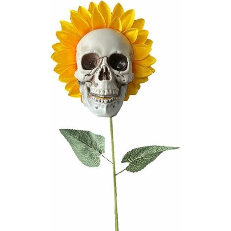 Ornements de tournesol squelette pour Halloween, décoration de tournesol tête de mort imitation, décoration de jardin, extérieur (A) (1/5)
