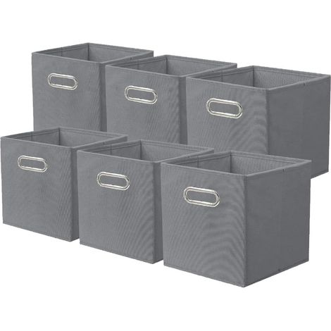 Ensemble De 6 Boîte De Rangement En Tissu Pliable Avec Poignée Métal Pour Armoire Et Jouets Gris (1/5)