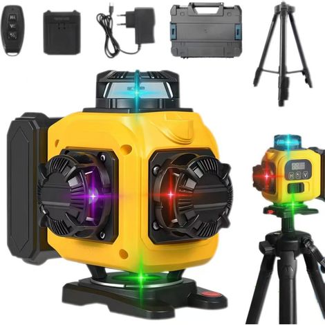 Niveau laser 4D à 16 lignes, faisceau 4 couleurs, rotation à 360°, avec télécommande, adapté à la construction et à l'accrochage de tableaux, IP54. (1/5)