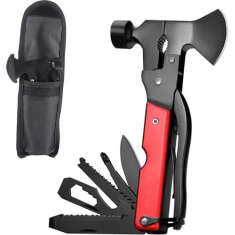 Hacha multifuncional de acero inoxidable, martillo de seguridad portátil para acampada y actividades al aire libre, mango de aluminio anodizado. (1/5)