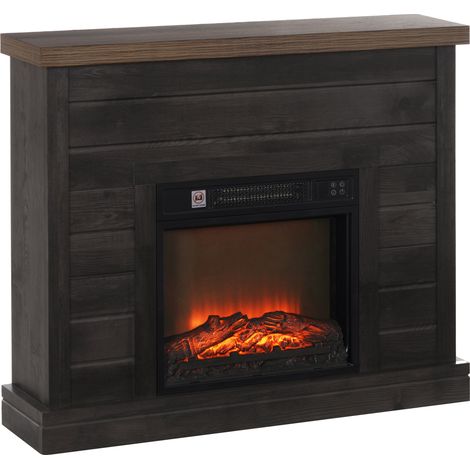 Camino Elettrico da Pavimento 1800W Effetto Fiamma e Telecomando 96,5x22x81,7 cm Grigio Scuro (1/5)