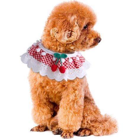 Lätzchen mit Feenmotiv aus Spitze, kariertes Blumenmuster für Katzen/Hunde (Red Grid S) (1/4)