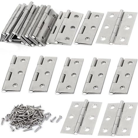 Charnières Porte Inox, Paumelle, Invisible et Plat, 120 Vis Connecteurs, Armoire, Garde Porte, Tiroir (1/5)
