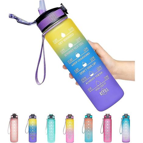 Gourde de sport avec graduations horaires, résistante, 1 litre, ouverture en un clic (ST2) (1/5)