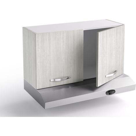 Sopracappa cucina 90x31x48 cm in legno bianco alaska con due ante e depuratore - Massa
