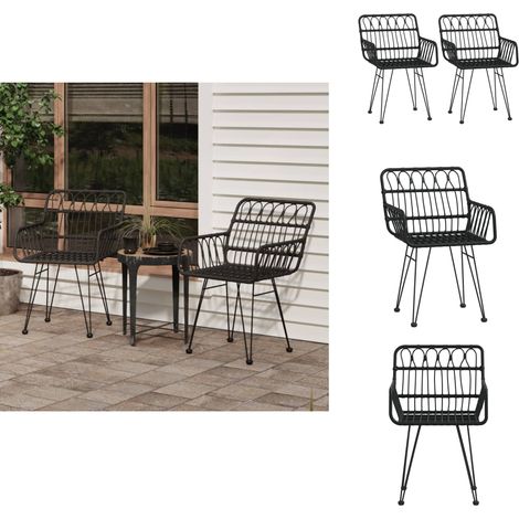 Chaises de jardin lot de 2 avec accoudoir Noir 56x64x80 cm - Chaise De Jardin - Meubles De Jardin - Salon De Jardin - Fauteuil De Jardin - Rotin Imitation (1/5)