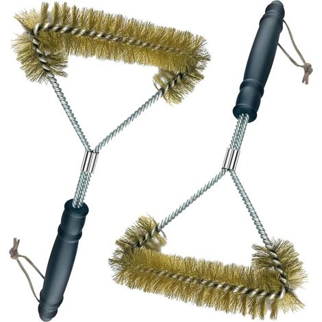 Brosse pour barbecue poils en laiton forme triangulaire nettoyage 360° manche plastique résistant à la chaleur accessoire barbecue pour barbecue à gaz et charbon de bois 30,5 cm lot de 2 pièces (1/4)