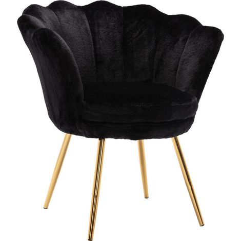 Accent Chair in Velvet Modern Vanity Armchair with Unique Petal Backrest Tub Chair for Home Bedroom Living Room, Black, Wahson