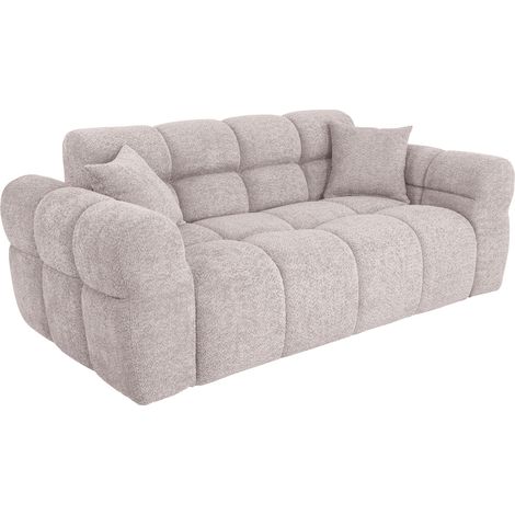CARMELA - Canapé 3 places en tissu bouclette beige