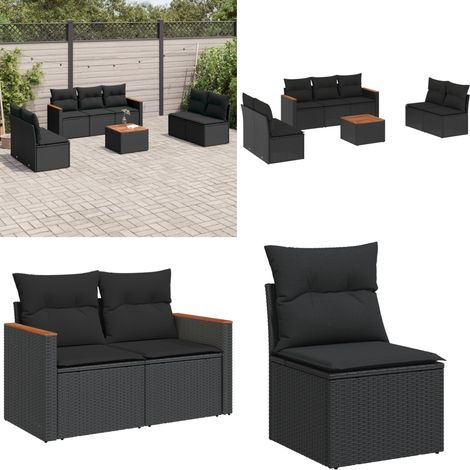 8-tlg. Garten-Sofagarnitur mit Kissen Schwarz Poly Rattan - Gartensorte - Gartenmöbelset - Outdoor-Lounge - Lounge Set - Rattanmöbel - Home & Living (1/5)