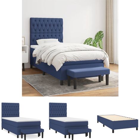 Taschenfederkern - vidaXL Boxspringbett mit Matratze Blau 90x200 cm Stoff - Stoffbett (1/5)