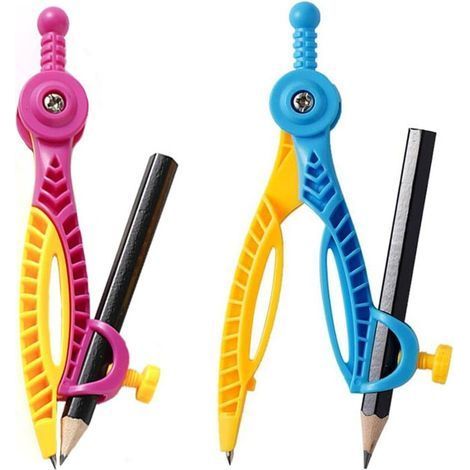 Lot de 2 Compas d'Étude Ergonomiques pour Mathématiques et Géométrie Outil de Dessin Rond Boussole avec Boussole à Crayons avec Porte-Stylo (1/3)