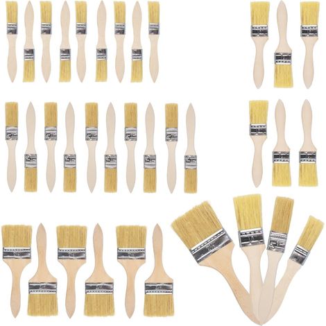 Lot de 30 Pinceau Peinture, Pinceau Plat 2,5 cm / 3,8 cm / 6,2 cm, Flat Paint Brushes avec Un Manche en Bois Allongé Réutilisables, Adaptés à La Peinture, Pigments, Vernis et Travaux de Finition (1/5)