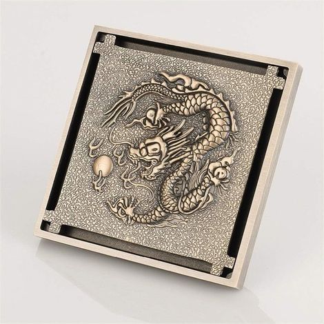 Antik-Bronze-Drachenmodell, geschnitzte Kunst, Abfluss, Badezimmer-Abflussgitter, unsichtbares Klebeband, Duschabtropffläche, Bodenablauf (1/5)