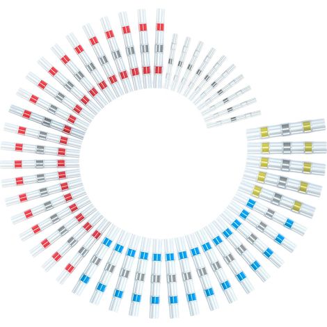 51 Pièces 4 Tailles 26-10AWG(0.25mm²-6.0mm²) Connecteur Bout à Bout de Fil Thermorétractable Electrique Etanche,Cosses Electriques à Sertir Thermorétractables (51 Pièces En sacs) (1/5)