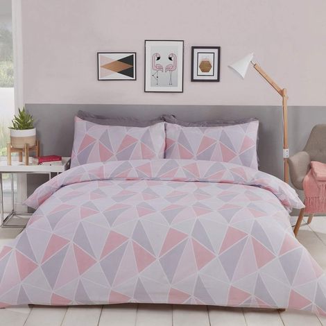 Parure de lit Simple avec Housse de Couette et taie d'oreiller 50 x 75 cm Rose/Gris (1/5)