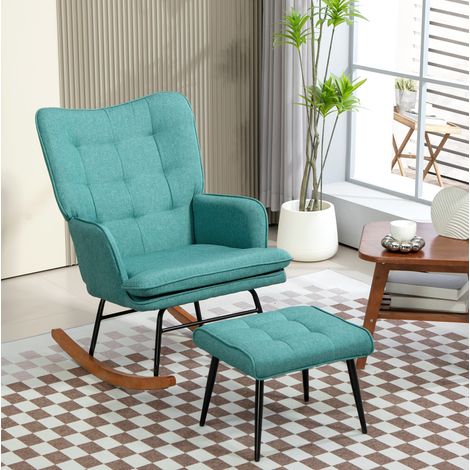 Poltrona a dondolo 64x89x90 cm verde scuro in poliestere con poggiapiedi (1/5)