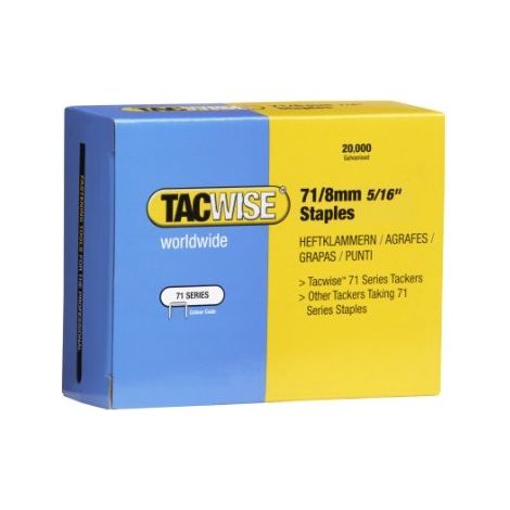 Tacwise – Boîte de 20 000 agrafes type 71 8 mm – Galvanisées – Compatibles toutes agrafeuses type 71 – Pour bois dur et teck