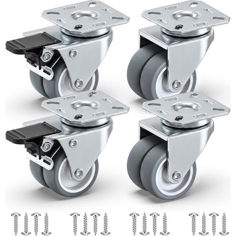 FIG-Roulette charge lourde 50mm – Capacité 400kg – Plaque pivotante 360° – TPR antidérapant – Lot de 4 roulettes (2 avec frein, 2 sans) (1/5)