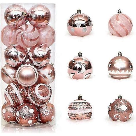 Boules de Noël décoratives, 24 pièces de 6 cm, boules de Noël en plastique incassable, décorations pour sapin de Noël et fêtes. (1/4)