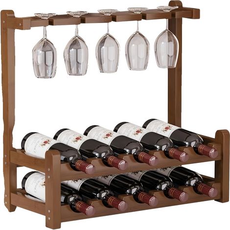 Cave à vin en bois, capacité de 10 bouteilles, design élégant et durable, Étagère à vin en bois (1/2)