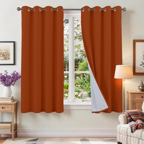 Thermal Linen Blackout Curtain, Heat Insulation, Pack of 2, 140 x 145 cm with Eyelets for Terracotta Windows, Anti Cold UV Phonic Noise, Bedroom Living Room Decoration Blackout Curtains (1/5)