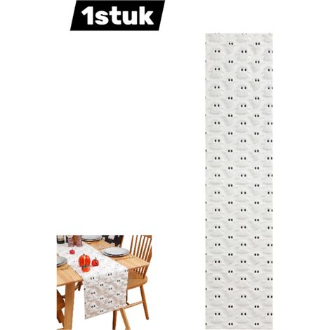 pièce Nappe Chemin de table Halloween Chemin de table brodé tridimensionnel Décoration thématique pour la maison les fêtes et les magasins Motif fantôme Blanc (1/4)