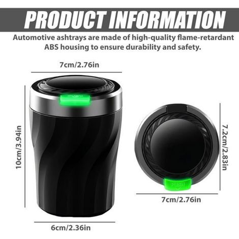 Cendrier Voiture - Acier Inoxydable - Auto-extinguible - Sans Fumée - Pour Intérieur Véhicule - Lot de 2 (1/5)