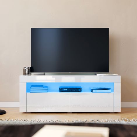SONNI TV Schrank Weiß mit 2 Türen TV Board LED Beleuchtung TV Lowboard Hochglanz 120x40x45cm (1/5)