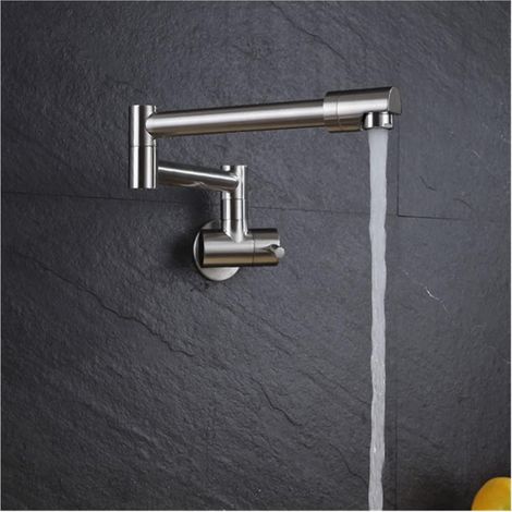 Robinet de remplissage de pot Robinet de cuisine pliable cuisine évier de cuisine robinet en laiton noir / doré / chromé 360 degrés unique mur de bidet rotatif mural Robinet pliant ( Color : Nickel ) (1/5)
