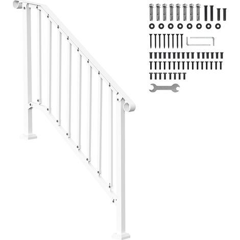 Mophorn-Handläufe für Außentreppen, 3–4-Stufen-Set, Karbonstahl, Installation inklusive, für Senioren, Beton, Veranda und Deck, weißer Retro-Bogen