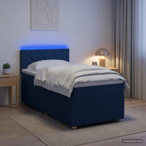 Cama box spring con colchón con tiras LED Azul 90 x 200 cm Tela (1/5)