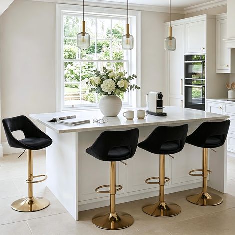 Wahson Bar Stools 4Pcs in Velvet Modern Swivel Counter Chairs with Hollow Backrest for Home Bar Kitchen, Black