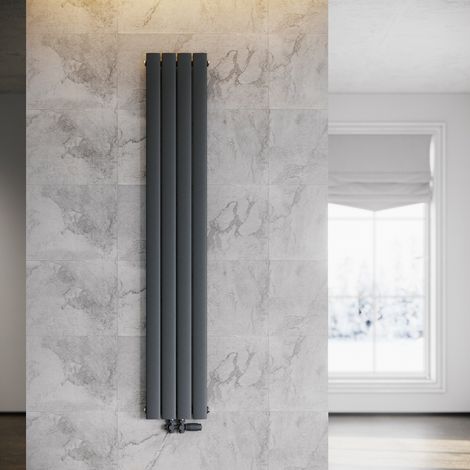 ELEGANT Heizkörper Flach Heizkörper Design Paneelheizkörper wohnzimmer Badheizkörper Vertikal Einlagig Heizkoerper mit Heizventil 1600 x 308 mm Antrazit