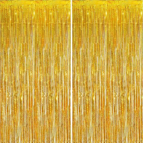 Lot De 2 Rideaux Métalliques À Franges Tinsel, Décorations De Fête pour Anniversaire, Mariage, Baby Shower, EVJF, Noël, Nouvel an (1 x 2,5 m, Or) (1/4)
