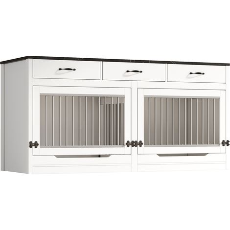 Cuccia per cani in MDF e metallo con 3 cassetti, divisorio, porta sollevabile, 164x60x81 cm (1/5)