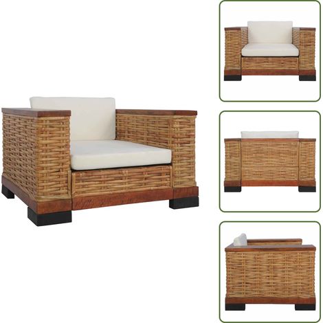 Cojín de respaldo - vidaXL Sillón con cojines ratán natural marrón - Sillón de madera